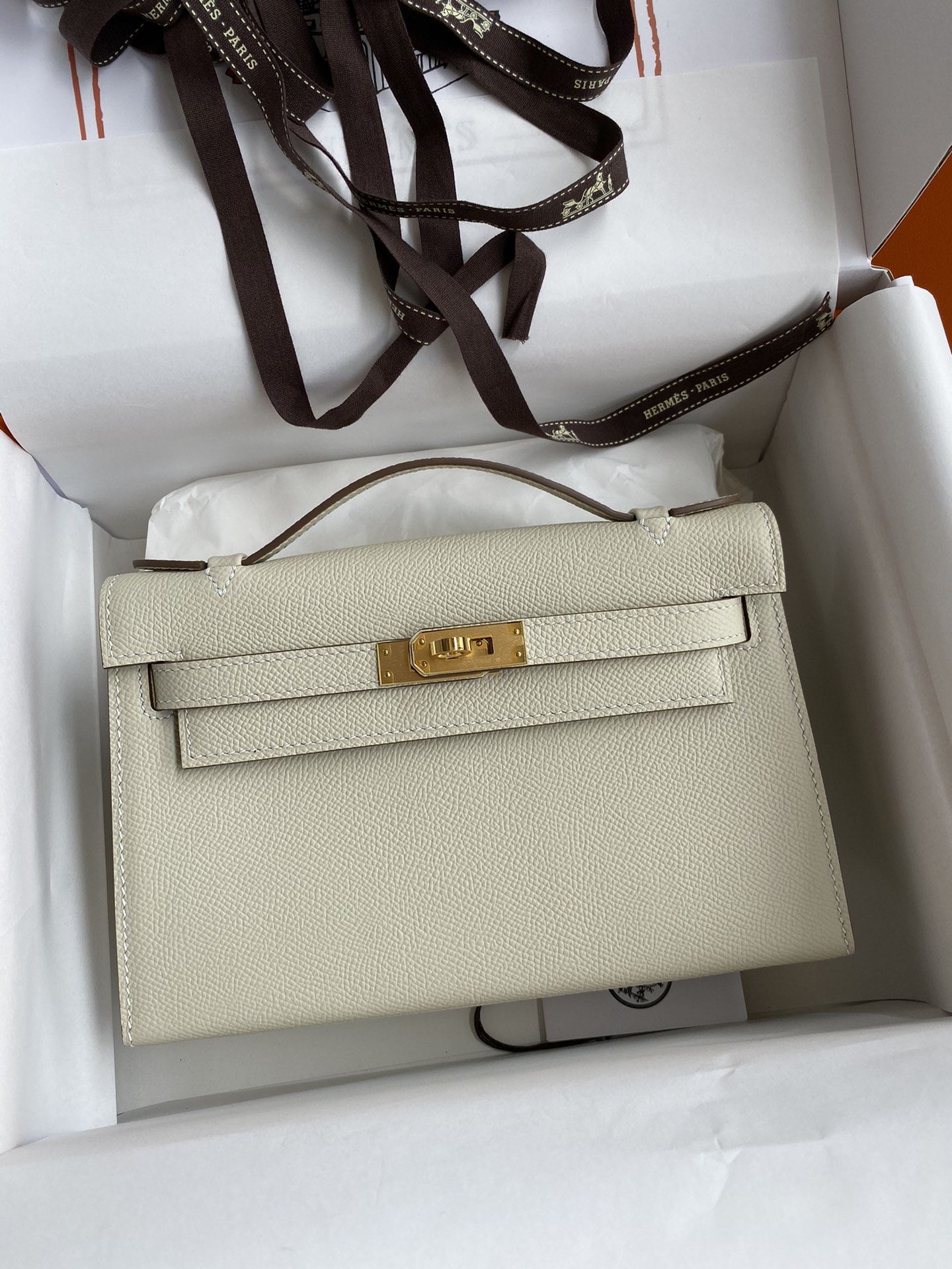 Hermes Mini Kelly Pochette 22cm Bag In White Epsom Leather